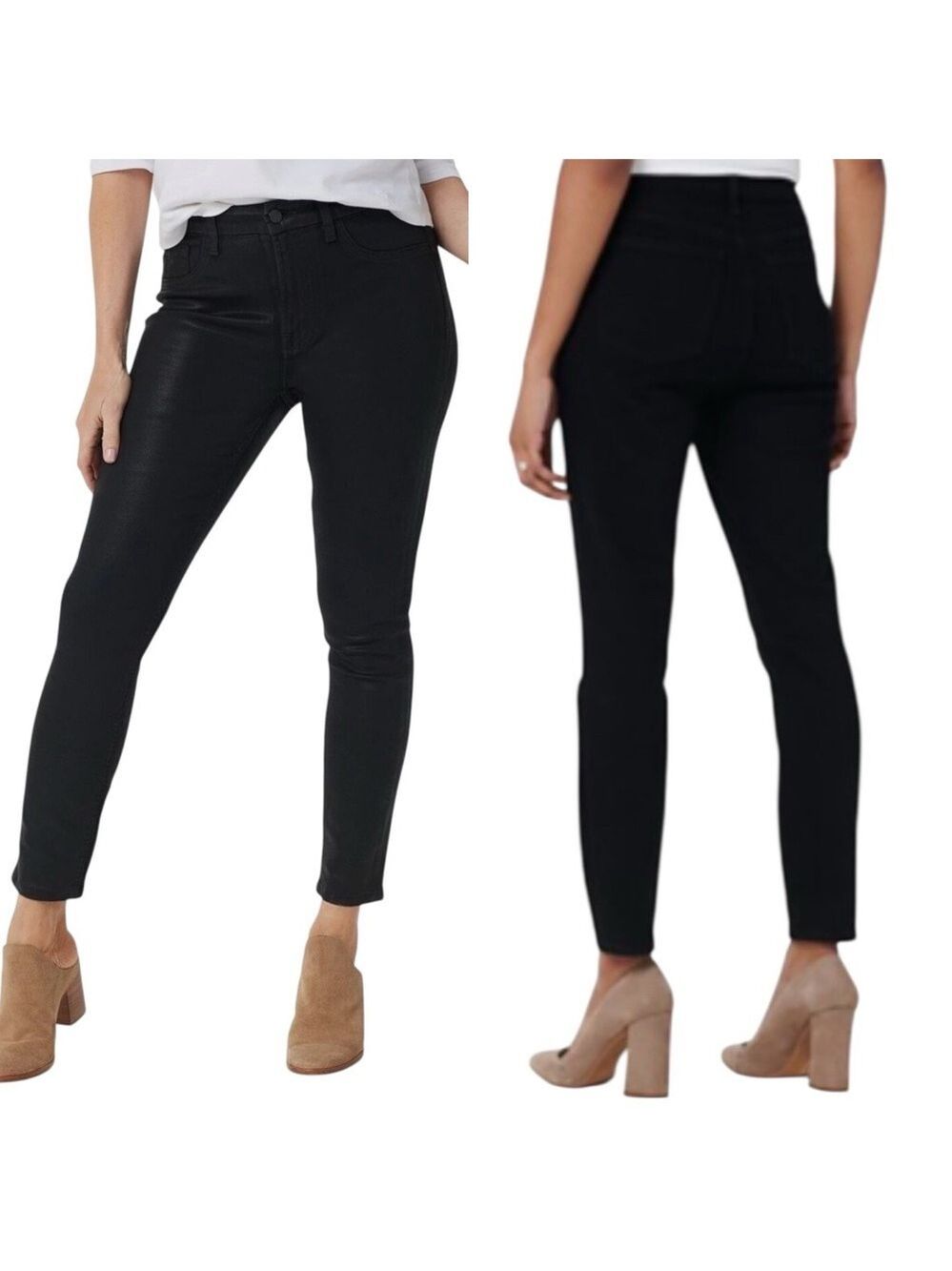 Jen7 7 For All Mankind Women Black Waxed Coated Skinny Ankle Jeans Size 10 Women